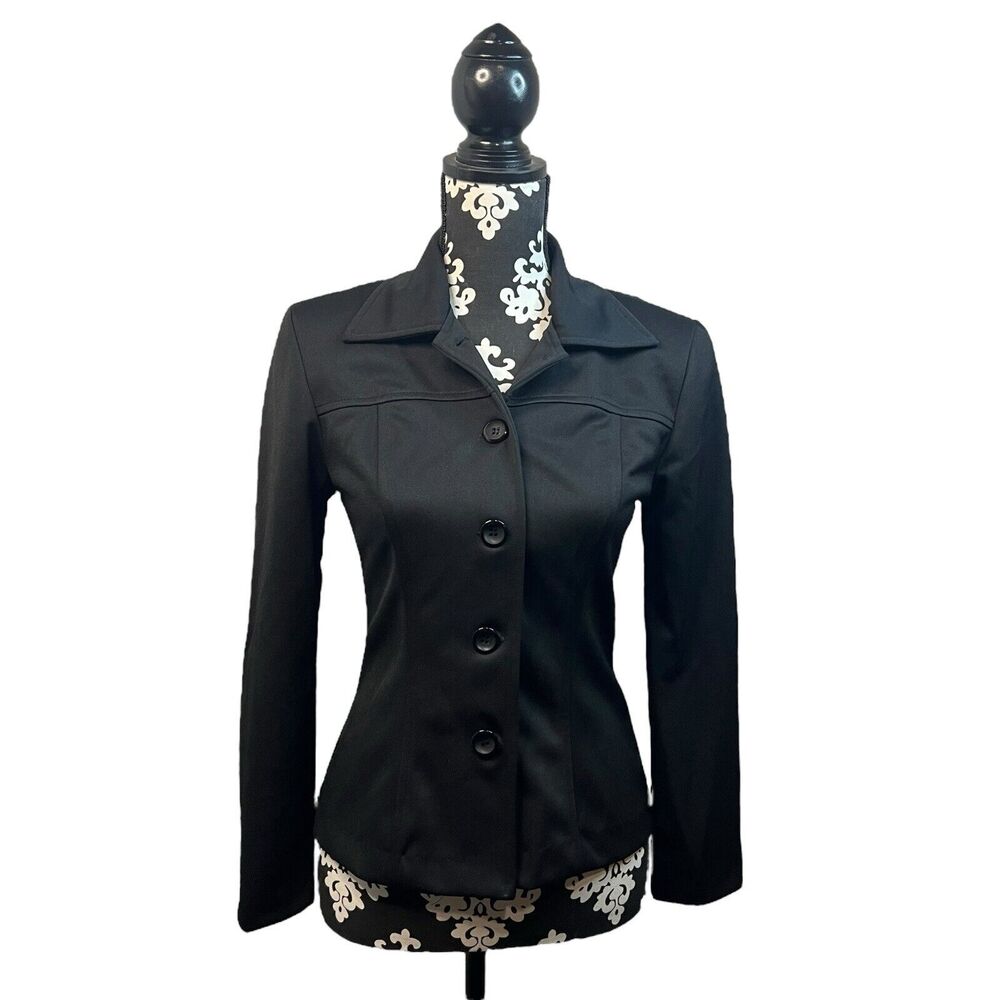 Vintage 90s La Belle Black Jacket Suit Button Grunge Goth Formal Work Fits Sz S
